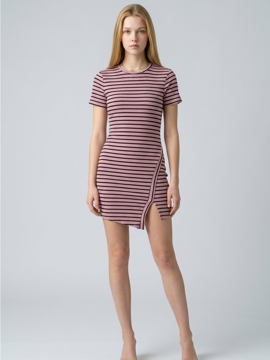 SHEIN Dresses & Skirts - SHEIN Pink and Black Striped Short Sleeve Mini Dress